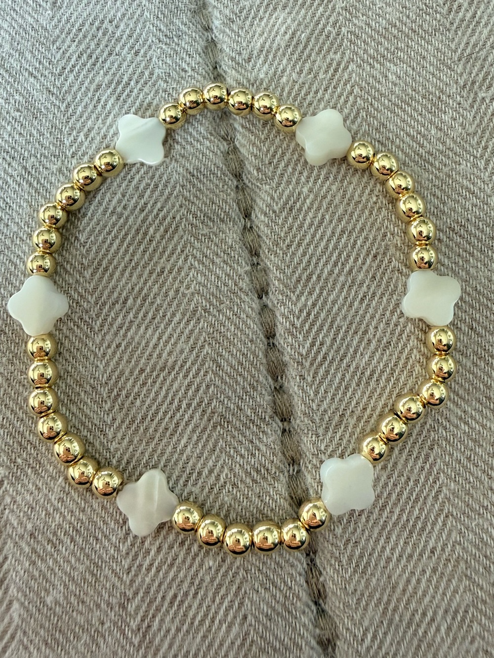 Gold Bead Bracelet with Mother of Pearl Clover Accents